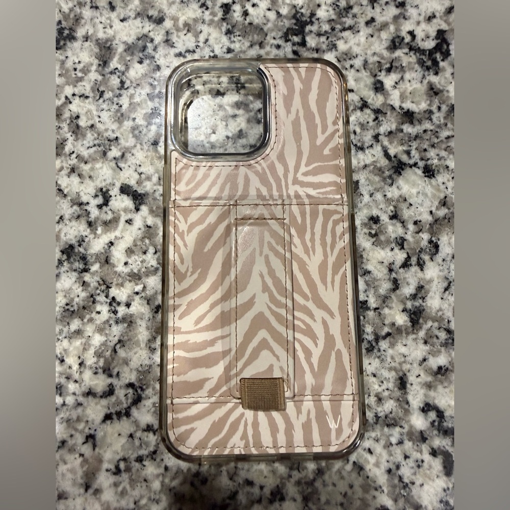 Beige Zebra Pattern Phone Case with Built-in Grip Holder